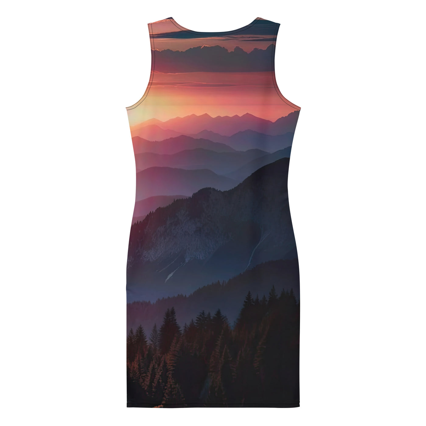 Foto der Alpenwildnis beim Sonnenuntergang, Himmel in warmen Orange-Tönen - Langes Damen Kleid (All-Over Print) berge xxx yyy zzz