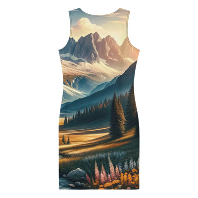 Quadratisches Kunstwerk der Alpen, majestätische Berge unter goldener Sonne - Langes Damen Kleid (All-Over Print) berge xxx yyy zzz