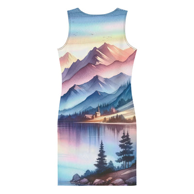 Aquarell einer Dämmerung in den Alpen, Boot auf einem See in Pastell-Licht - Langes Damen Kleid (All-Over Print) berge xxx yyy zzz