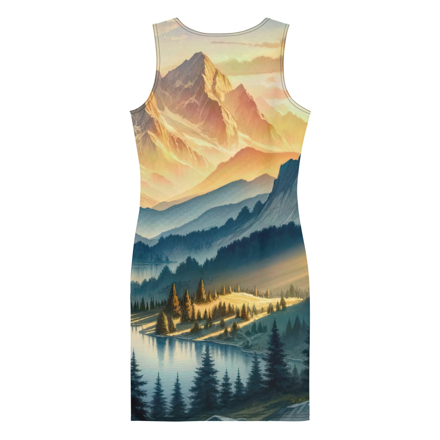 Aquarell der Alpenpracht bei Sonnenuntergang, Berge im goldenen Licht - Langes Damen Kleid (All-Over Print) berge xxx yyy zzz