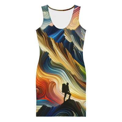 Abstraktes Kunstgemälde der Alpen mit wirbelnden, lebendigen Farben und dynamischen Mustern. Wanderer Silhouette - Langes Damen Kleid (All-Over Print) wandern xxx yyy zzz XL