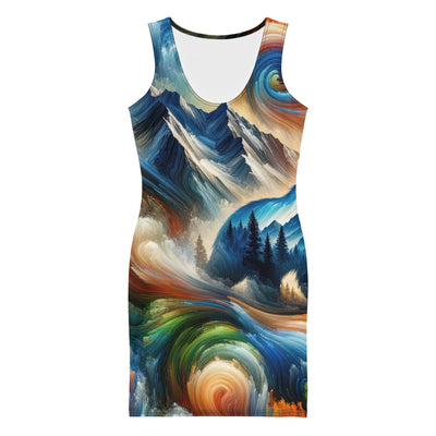 Lebendige Alpen und Bären Sillhouette über Berggipfel - Abstraktes Gemälde - Langes Damen Kleid (All-Over Print) camping xxx yyy zzz XL