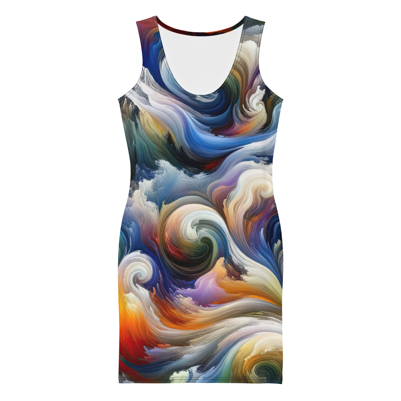 Abstraktes Alpen Gemälde: Wirbelnde Farben und Majestätischer Wolf, Silhouette (AN) - Langes Damen Kleid (All-Over Print) xxx yyy zzz XL