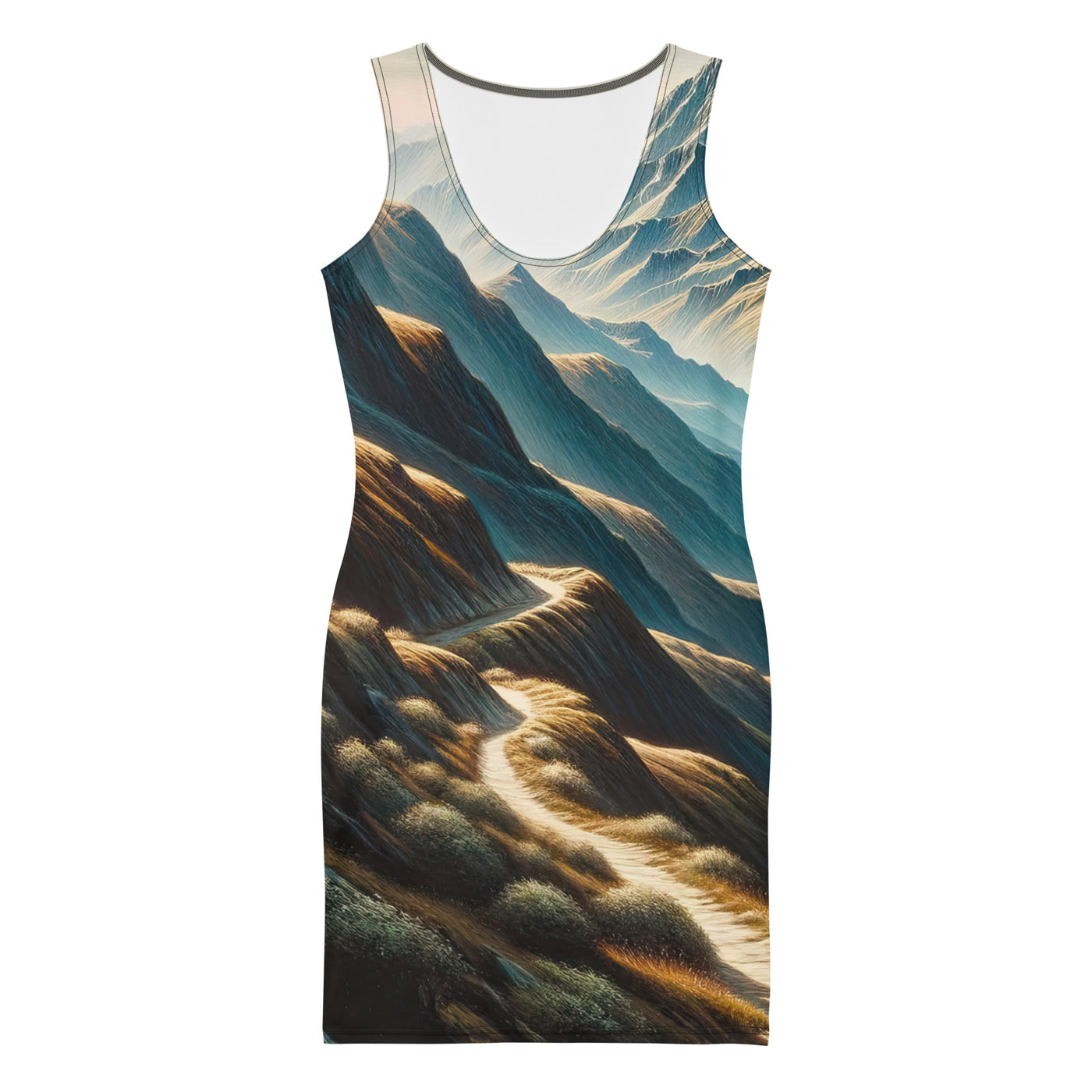 Berglandschaft: Acrylgemälde mit hervorgehobenem Pfad - Langes Damen Kleid (All-Over Print) berge xxx yyy zzz XL