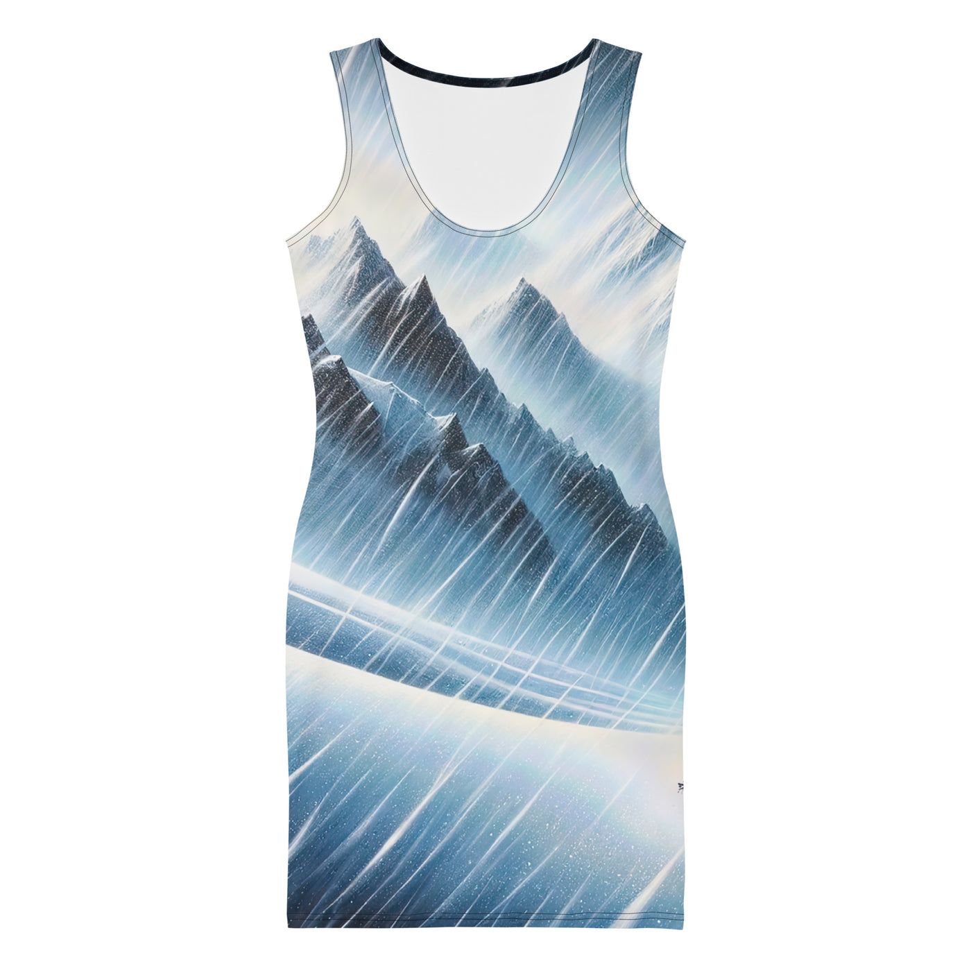 Wanderer und Bergsteiger im Schneesturm: Acrylgemälde der Alpen - Langes Damen Kleid (All-Over Print) wandern xxx yyy zzz XL