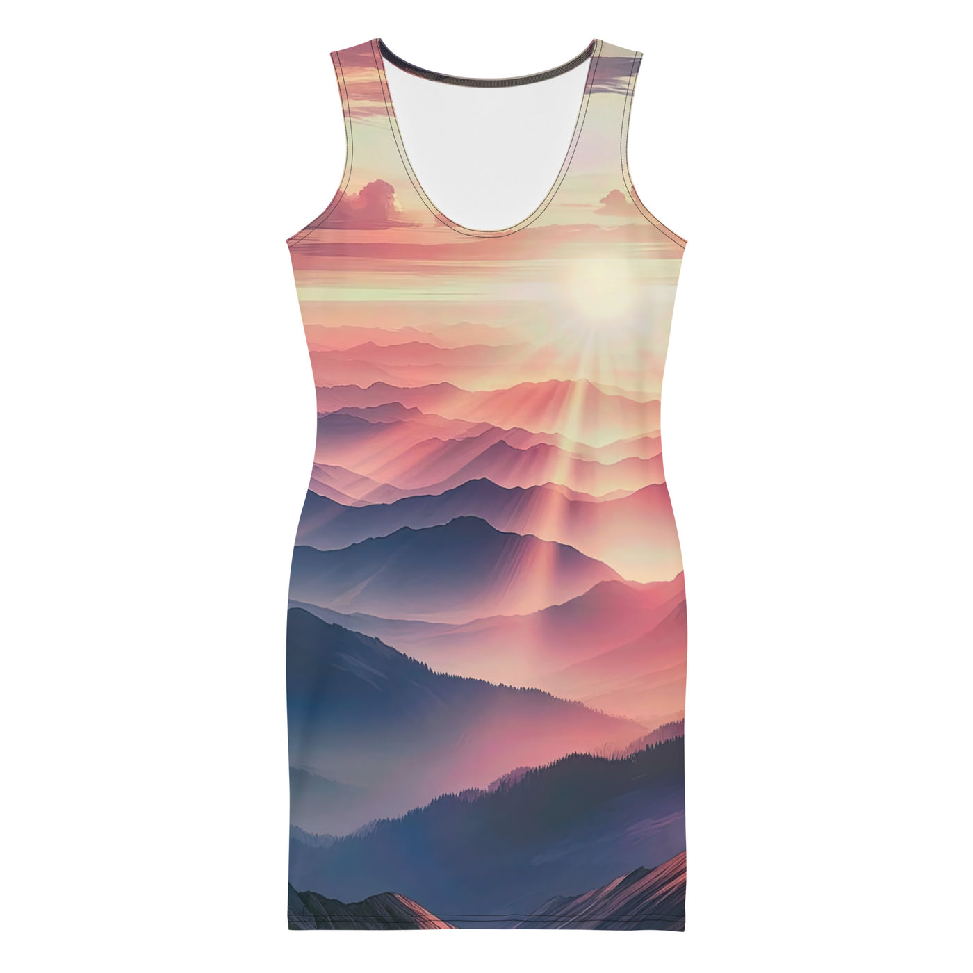 Schöne Berge bei Sonnenaufgang: Malerei in Pastelltönen - Langes Damen Kleid (All-Over Print) berge xxx yyy zzz XL