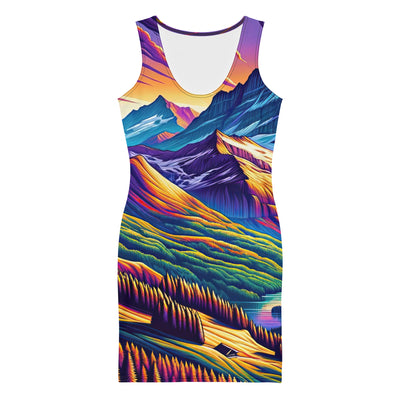 Bergpracht mit Schweizer Flagge: Farbenfrohe Illustration einer Berglandschaft - Langes Damen Kleid (All-Over Print) berge xxx yyy zzz XL