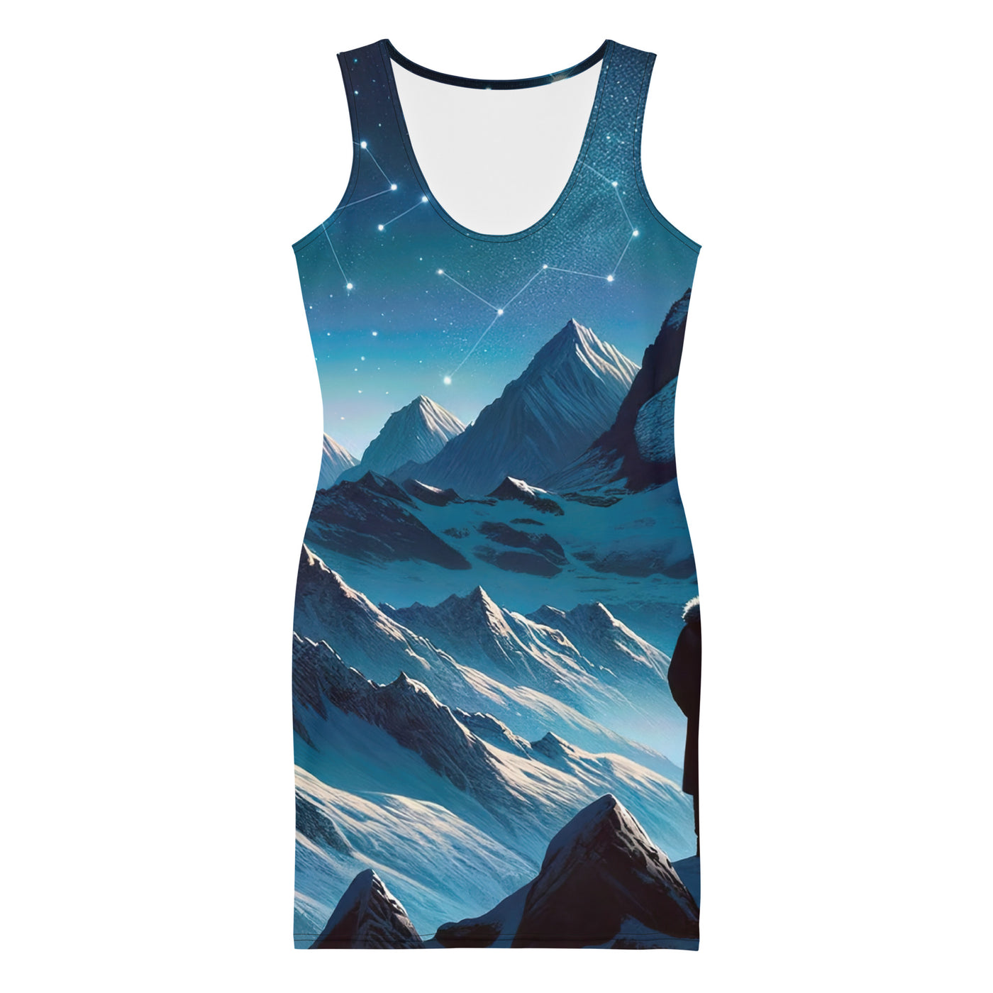 Alpenwinternacht: Digitale Kunst mit Wanderern in Bergen und Sternenhimmel - Langes Damen Kleid (All-Over Print) wandern xxx yyy zzz XL