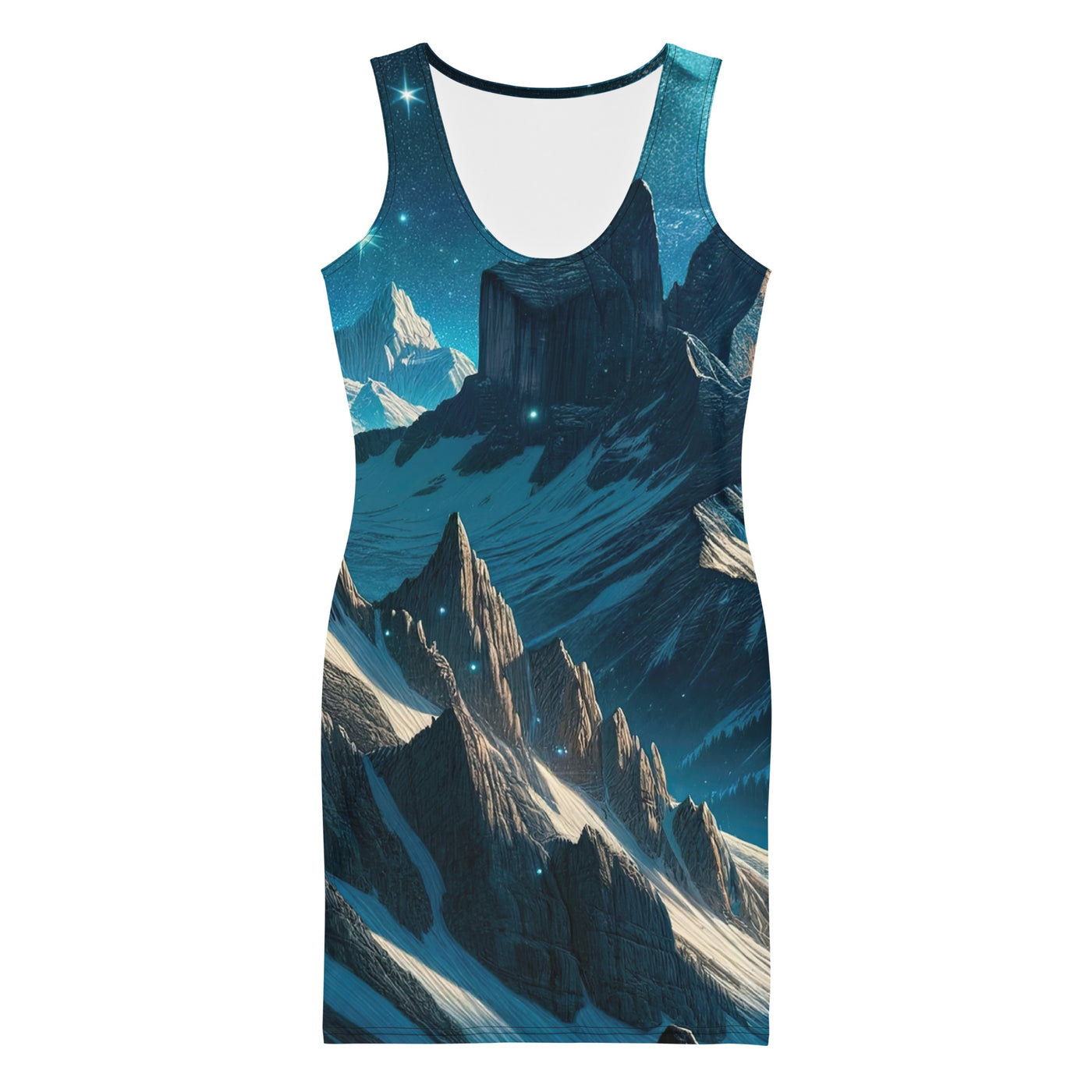 Fuchs in Alpennacht: Digitale Kunst der eisigen Berge im Mondlicht - Langes Damen Kleid (All-Over Print) camping xxx yyy zzz XL