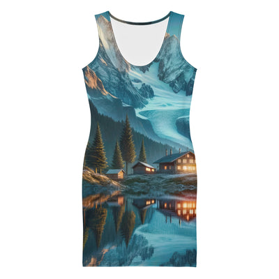 Stille Alpenmajestätik: Digitale Kunst mit Schnee und Bergsee-Spiegelung - Langes Damen Kleid (All-Over Print) berge xxx yyy zzz XL