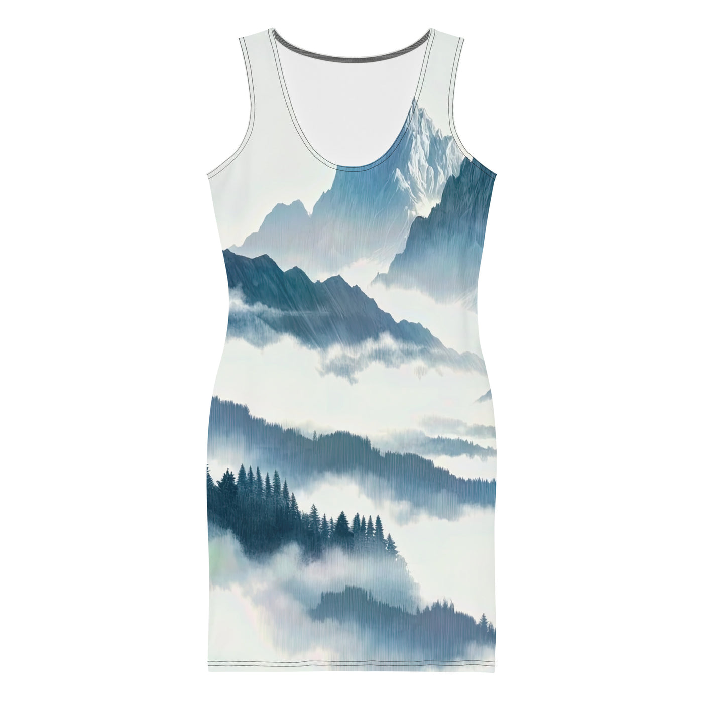 Nebeliger Alpenmorgen-Essenz, verdeckte Täler und Wälder - Langes Damen Kleid (All-Over Print) berge xxx yyy zzz XL