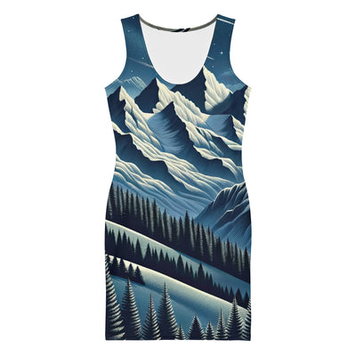 Steinbock in Alpennacht, silberne Berge und Sternenhimmel - Langes Damen Kleid (All-Over Print) berge xxx yyy zzz XL