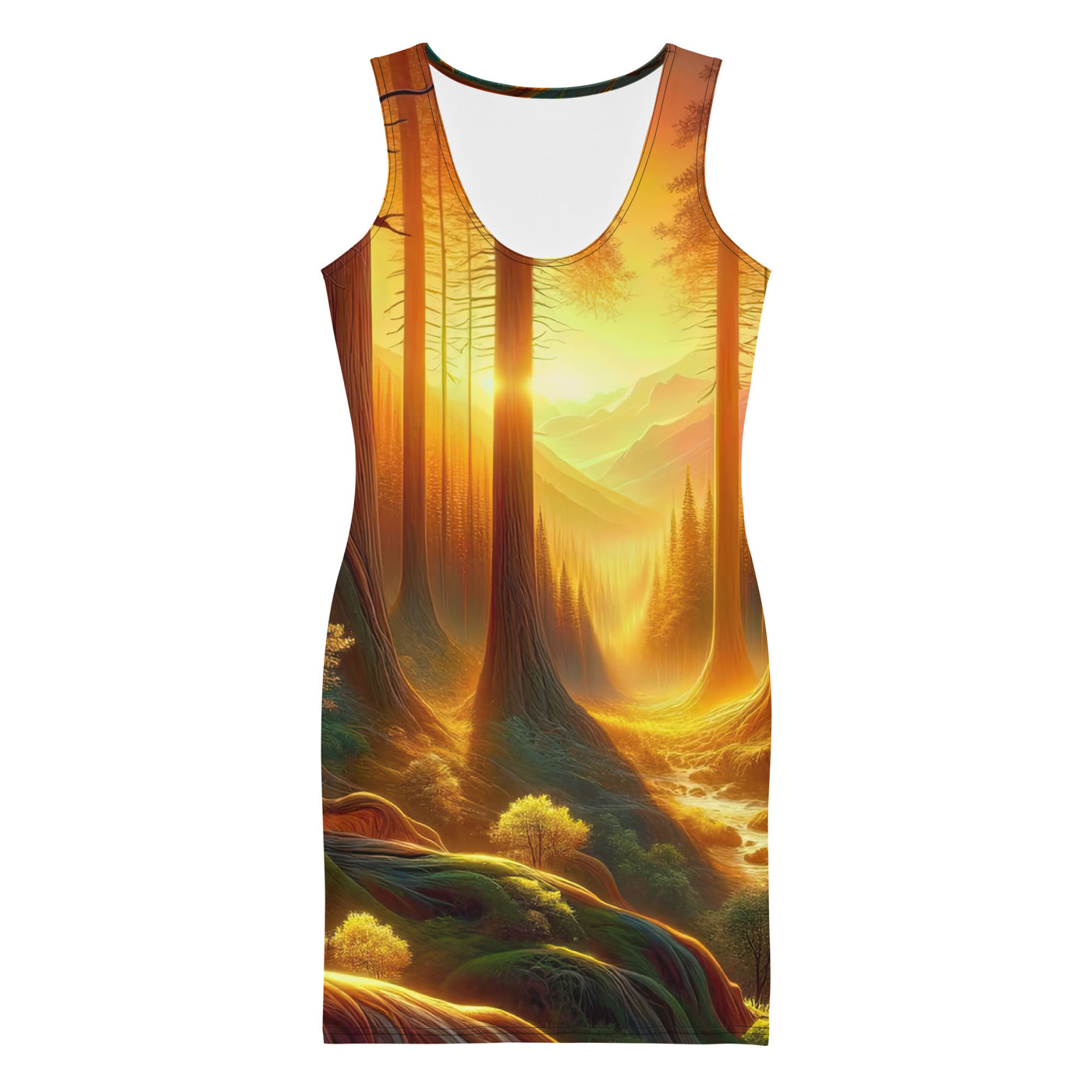 Golden-Stunde Alpenwald, Sonnenlicht durch Blätterdach - Langes Damen Kleid (All-Over Print) camping xxx yyy zzz XL