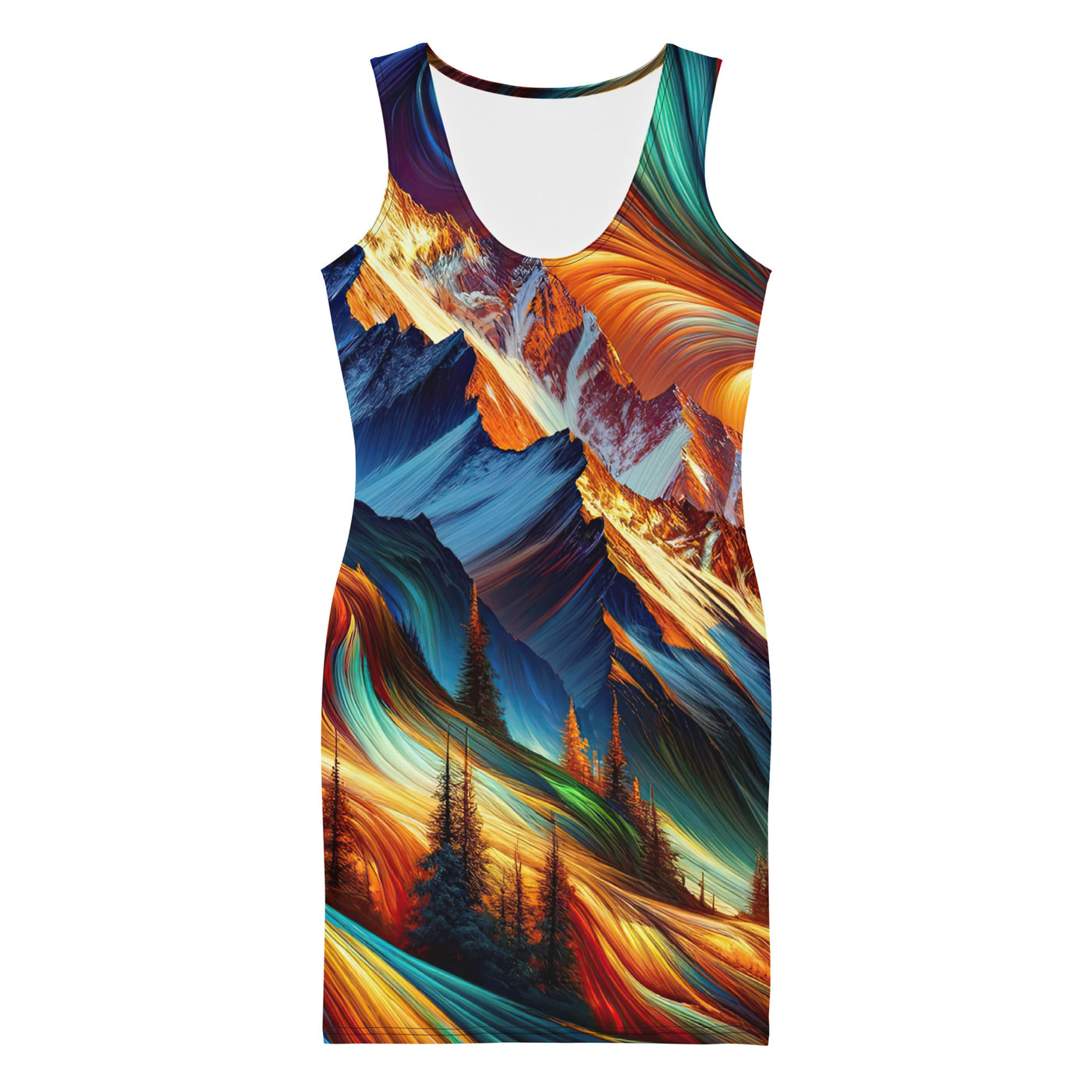 Digitale Kunst der Alpen, Landschaft mit wirbelnden, abstrakten Formen - Langes Damen Kleid (All-Over Print) berge xxx yyy zzz XL