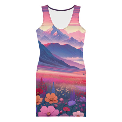 Verträumte Berg-Abenddämmerung mit Hochlandrind und blumigem Glanz - Langes Damen Kleid (All-Over Print) berge xxx yyy zzz XL