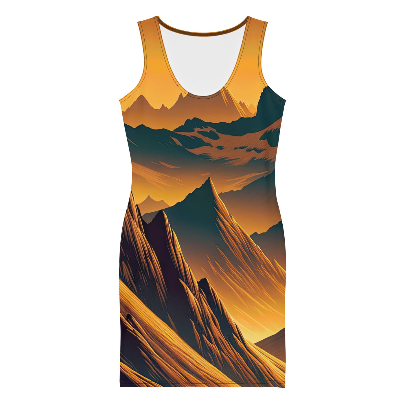 Fuchs in Alpen-Sonnenuntergang, goldene Berge und tiefe Täler - Langes Damen Kleid (All-Over Print) camping xxx yyy zzz XL