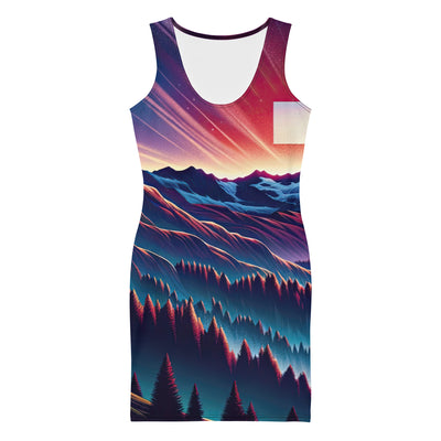 Alpenszene in Dämmerung mit Schweizer Flagge - Langes Damen Kleid (All-Over Print) berge xxx yyy zzz XL