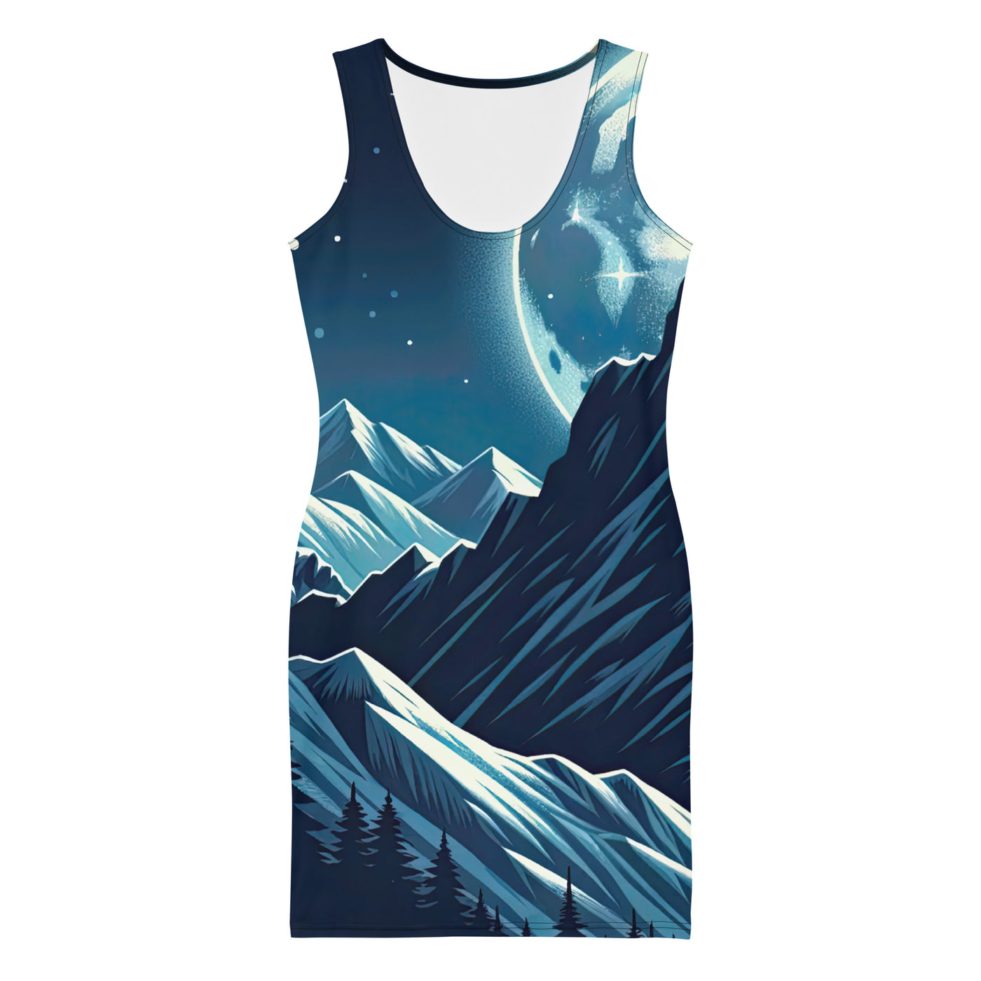 Mondnacht und Gipfelkreuz in den Alpen, glitzernde Schneegipfel - Langes Damen Kleid (All-Over Print) berge xxx yyy zzz XL