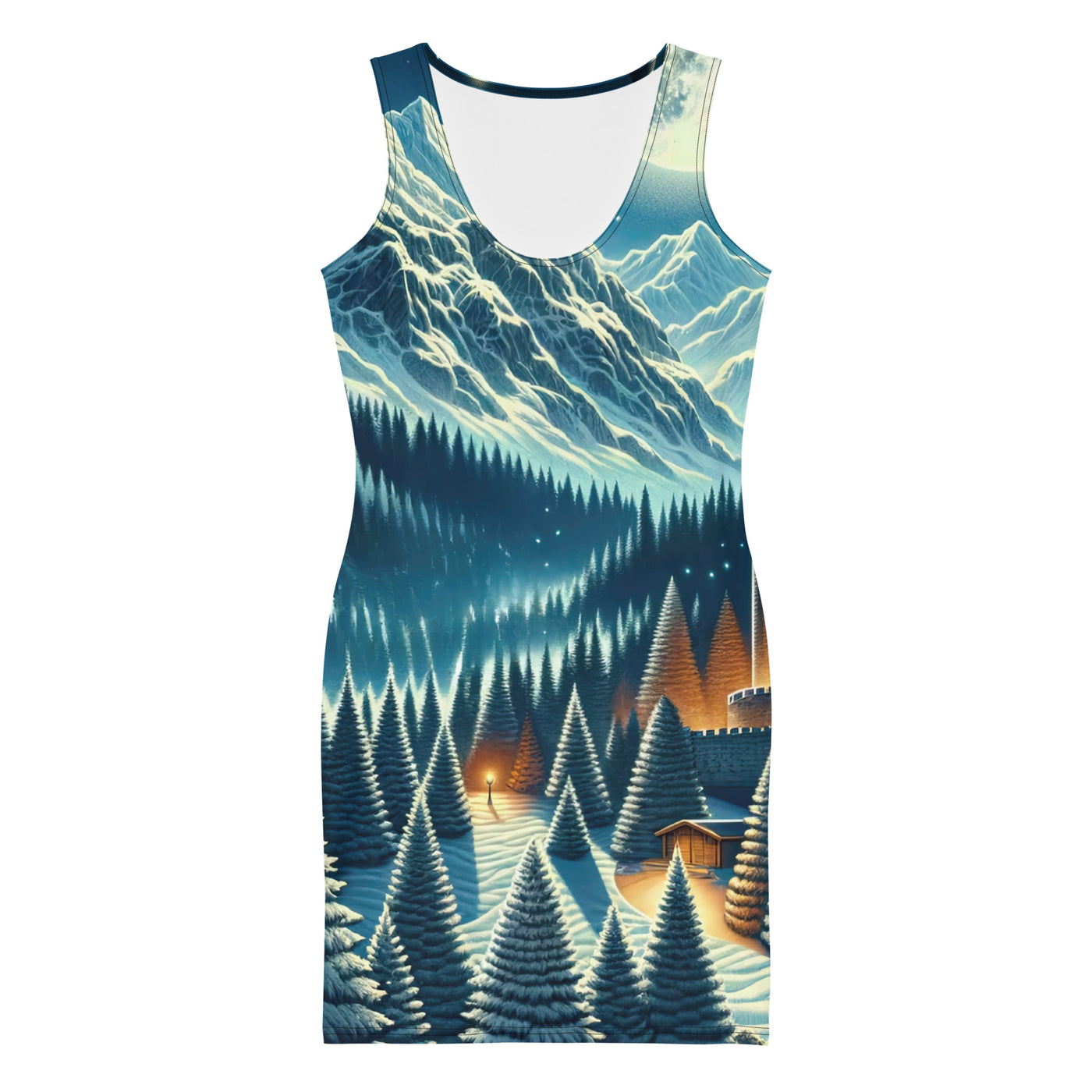 Mondhelle Schlossnacht in den Alpen, sternenklarer Himmel - Langes Damen Kleid (All-Over Print) berge xxx yyy zzz XL