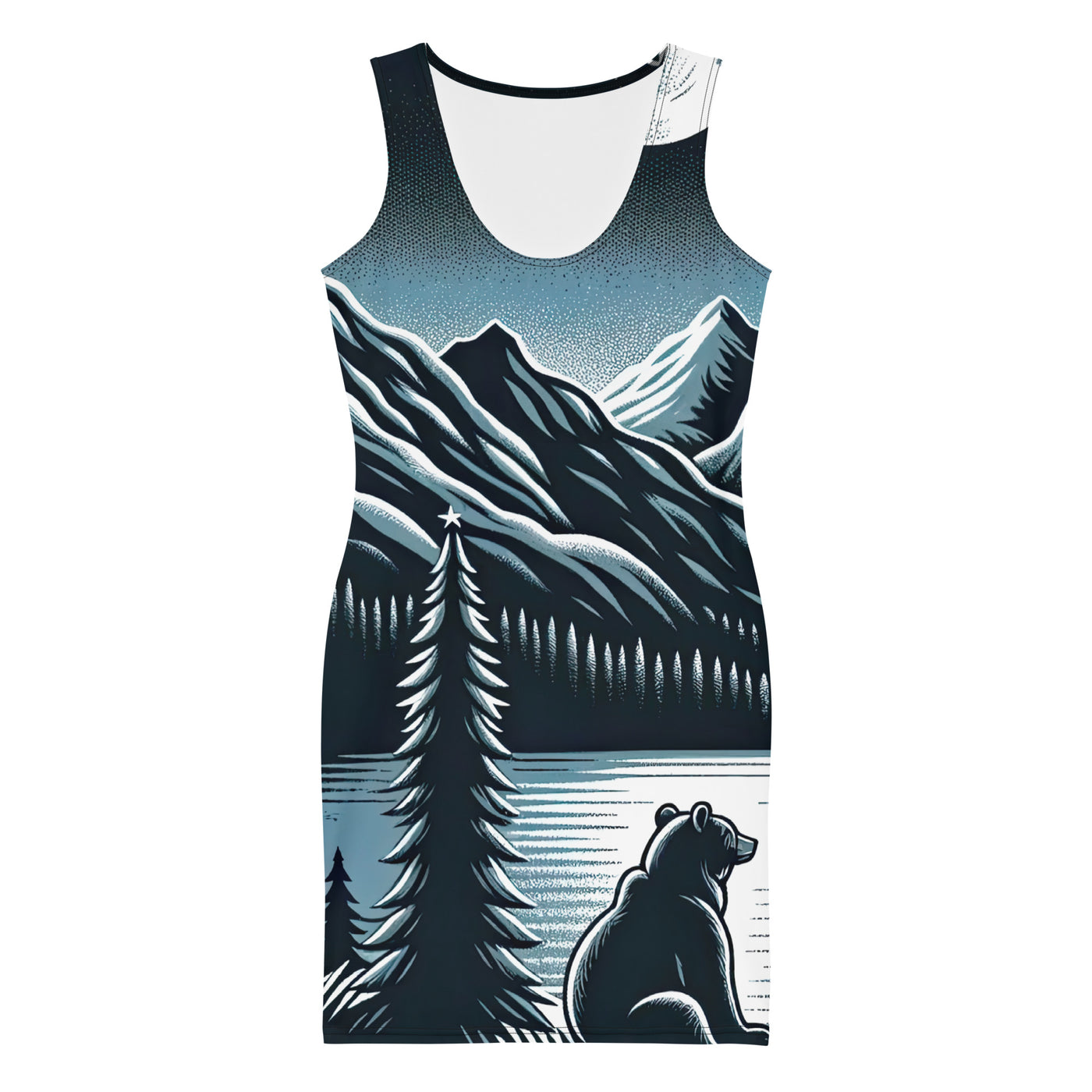 Bär in Alpen-Mondnacht, silberne Berge, schimmernde Seen - Langes Damen Kleid (All-Over Print) camping xxx yyy zzz XL