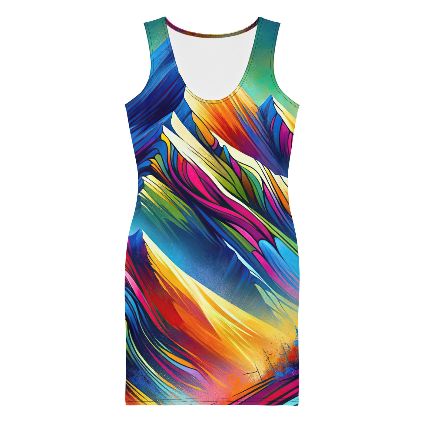 Mountainbiker in farbenfroher Alpenkulisse mit abstraktem Touch (M) - Langes Damen Kleid (All-Over Print) xxx yyy zzz XL