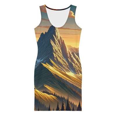 Ruhiger Alpenabend mit österreichischer Flagge und goldenem Sonnenuntergang - Langes Damen Kleid (All-Over Print) berge xxx yyy zzz XL