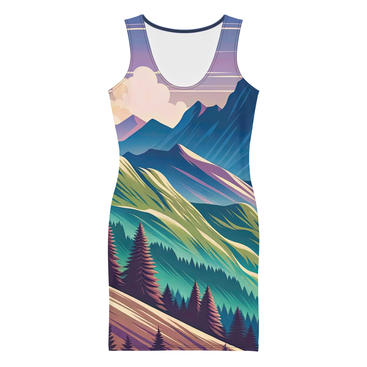 Harmonische Berglandschaft mit Schweizer Flagge auf Gipfel - Langes Damen Kleid (All-Over Print) berge xxx yyy zzz XL