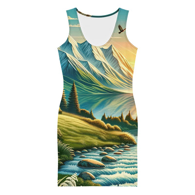 Zelt im Alpenmorgen mit goldenem Licht, Schneebergen und unberührten Seen - Langes Damen Kleid (All-Over Print) berge xxx yyy zzz XL