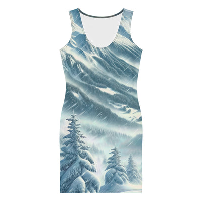 Alpine Wildnis im Wintersturm mit Skifahrer, verschneite Landschaft - Langes Damen Kleid (All-Over Print) klettern ski xxx yyy zzz XL