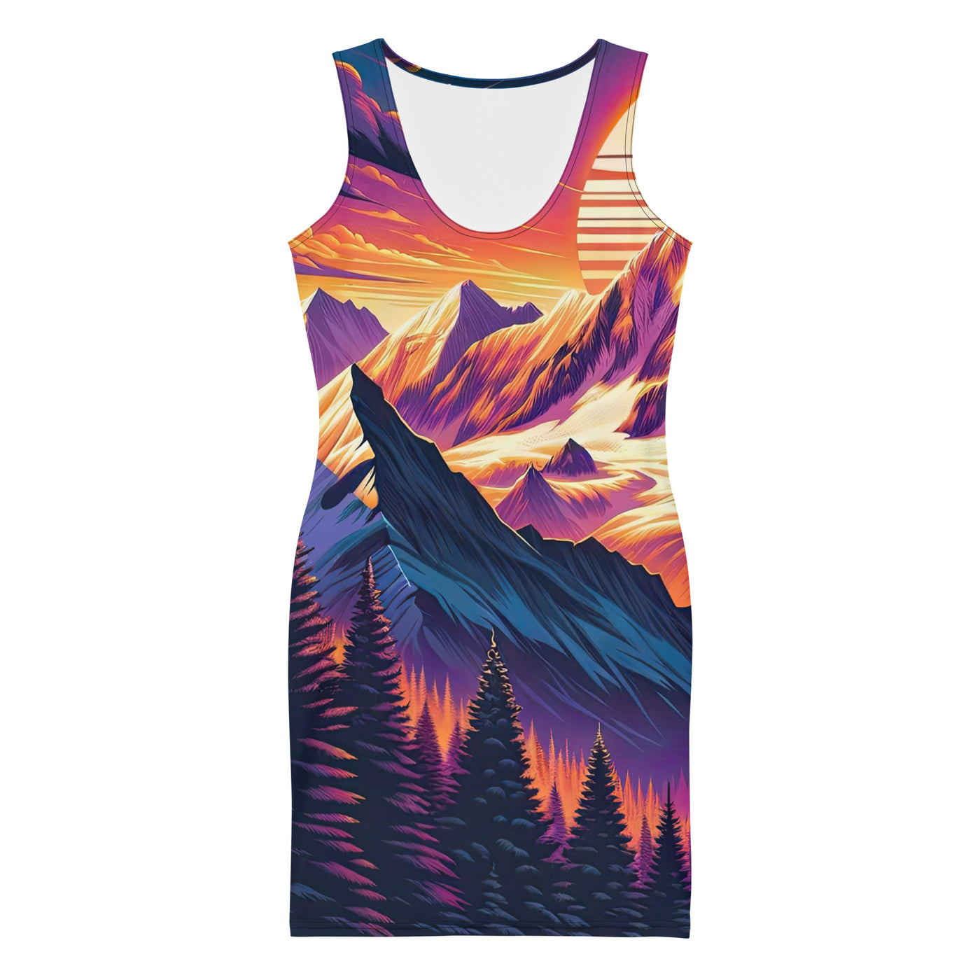 Lebendiger Alpen-Sonnenuntergang, schneebedeckte Gipfel in warmen Tönen - Langes Damen Kleid (All-Over Print) berge xxx yyy zzz XL