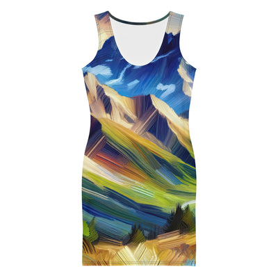 Impressionistische Alpen, lebendige Farbtupfer und Lichteffekte - Langes Damen Kleid (All-Over Print) berge xxx yyy zzz XL