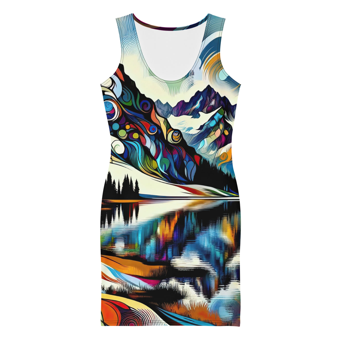 Alpensee im Zentrum eines abstrakt-expressionistischen Alpen-Kunstwerks - Langes Damen Kleid (All-Over Print) berge xxx yyy zzz XL