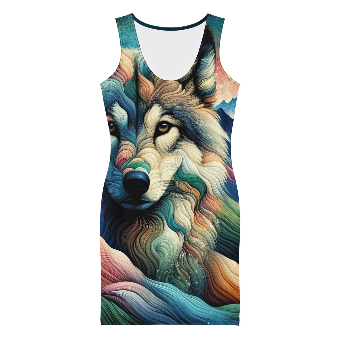 Traumhaftes Alpenpanorama mit Wolf in wechselnden Farben und Mustern (AN) - Langes Damen Kleid (All-Over Print) xxx yyy zzz XL