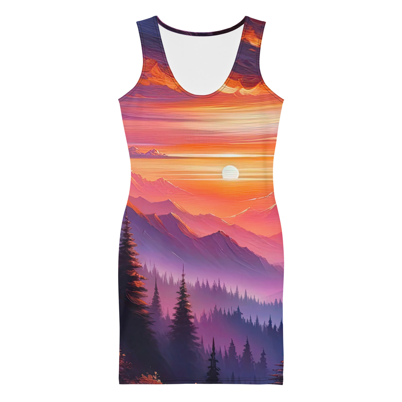 Ölgemälde der Alpenlandschaft im ätherischen Sonnenuntergang, himmlische Farbtöne - Langes Damen Kleid (All-Over Print) berge xxx yyy zzz XL