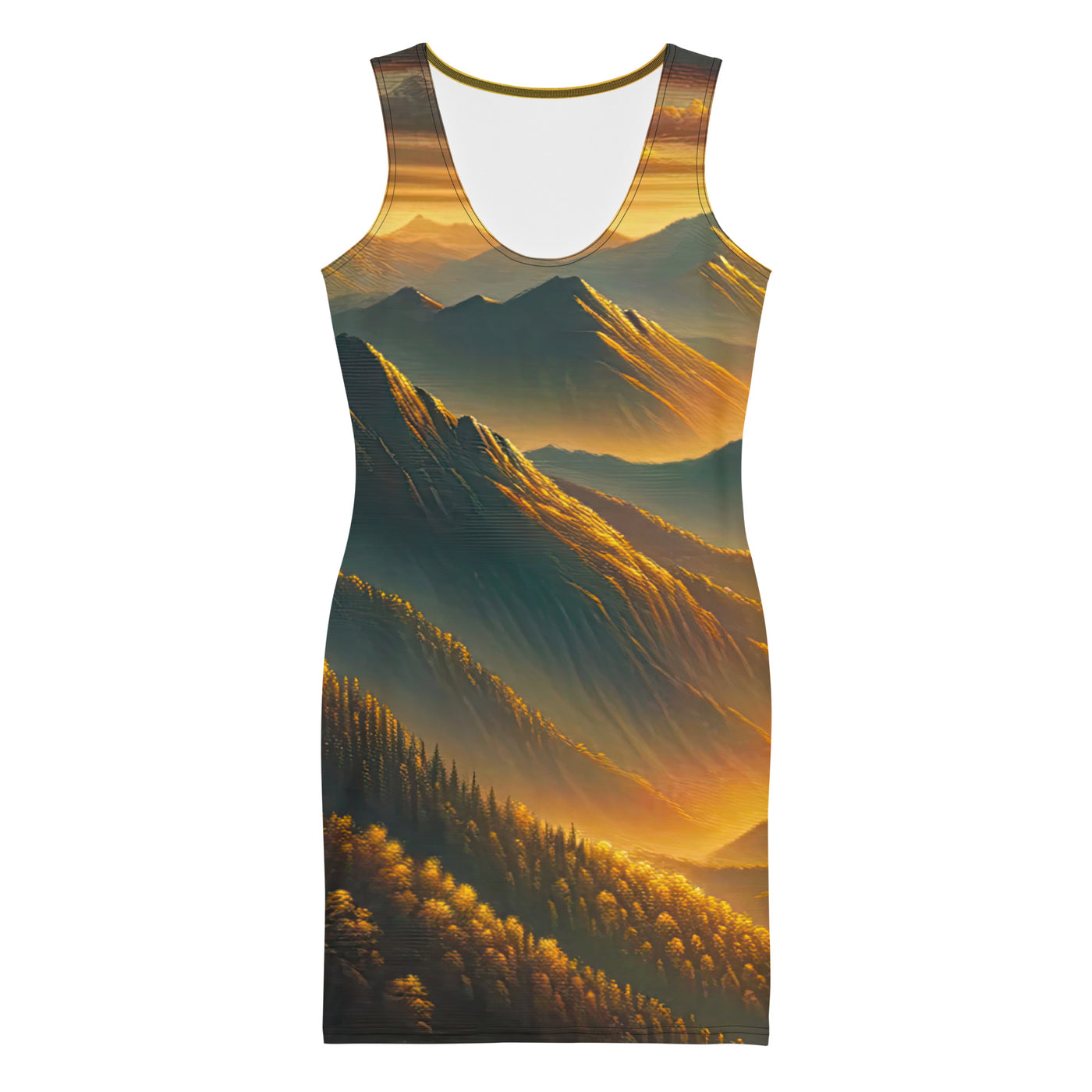 Ölgemälde der Berge in der goldenen Stunde, Sonnenuntergang über warmer Landschaft - Langes Damen Kleid (All-Over Print) berge xxx yyy zzz XL