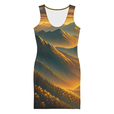 Ölgemälde der Berge in der goldenen Stunde, Sonnenuntergang über warmer Landschaft - Langes Damen Kleid (All-Over Print) berge xxx yyy zzz XL