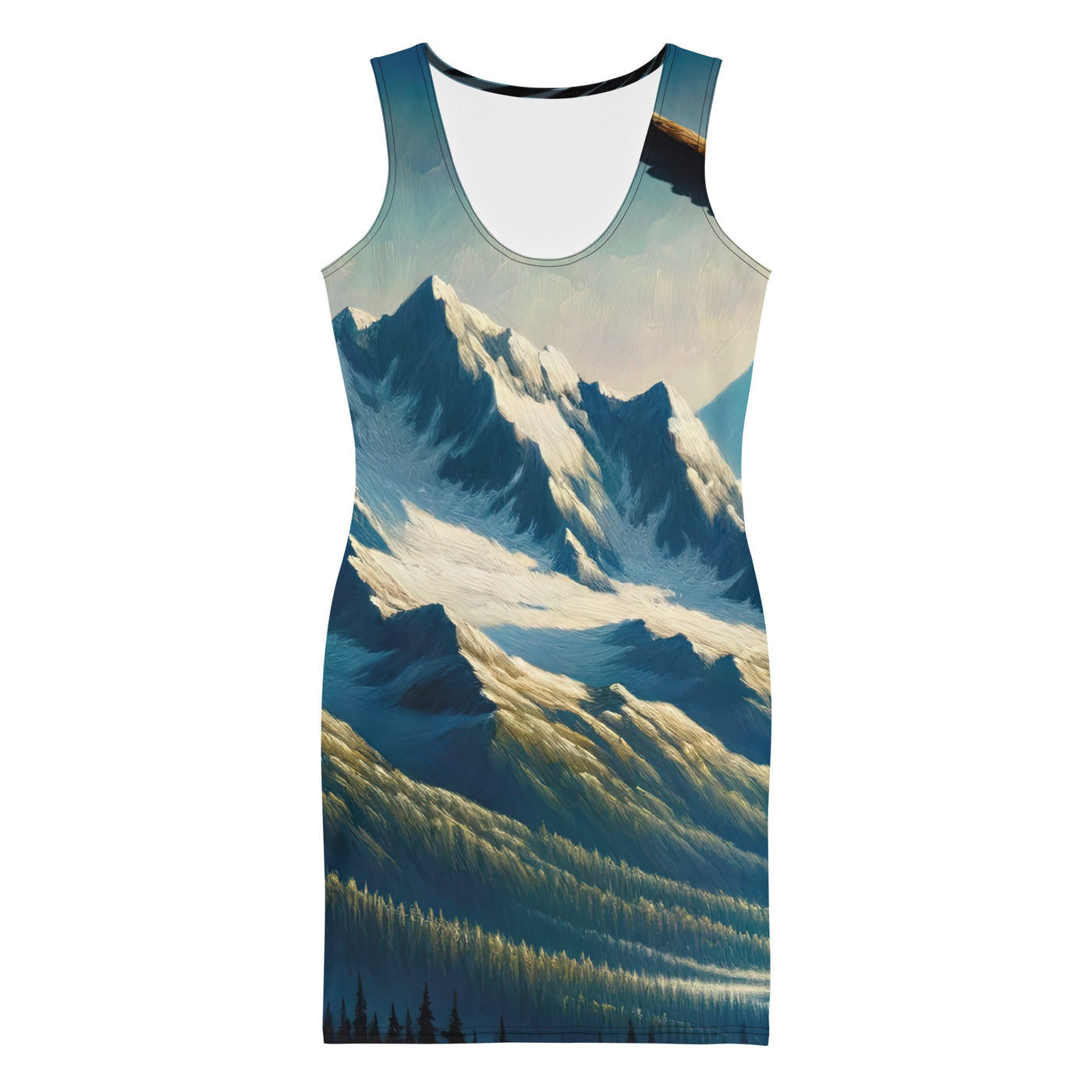 Ölgemälde eines Adlers vor schneebedeckten Bergsilhouetten - Langes Damen Kleid (All-Over Print) berge xxx yyy zzz XL