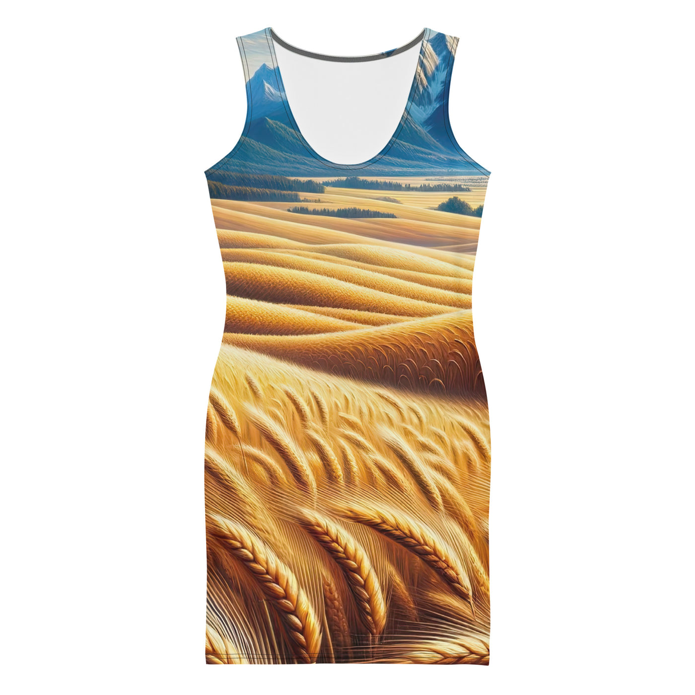 Ölgemälde eines weiten bayerischen Weizenfeldes, golden im Wind (TR) - Langes Damen Kleid (All-Over Print) xxx yyy zzz XL