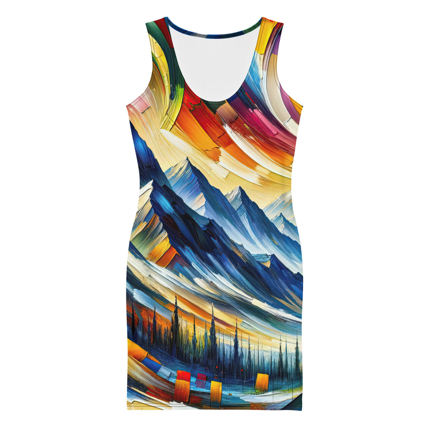 Alpen-Ölgemälde mit kräftigen Farben und Bergsteinbock in lebendiger Szenerie - Langes Damen Kleid (All-Over Print) berge xxx yyy zzz XL