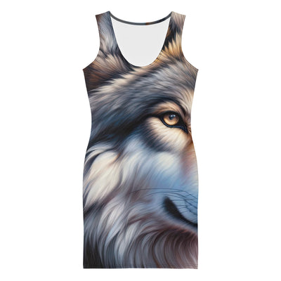 Ölgemäldeporträt eines majestätischen Wolfes mit intensiven Augen in der Berglandschaft (AN) - Langes Damen Kleid (All-Over Print) xxx yyy zzz XL