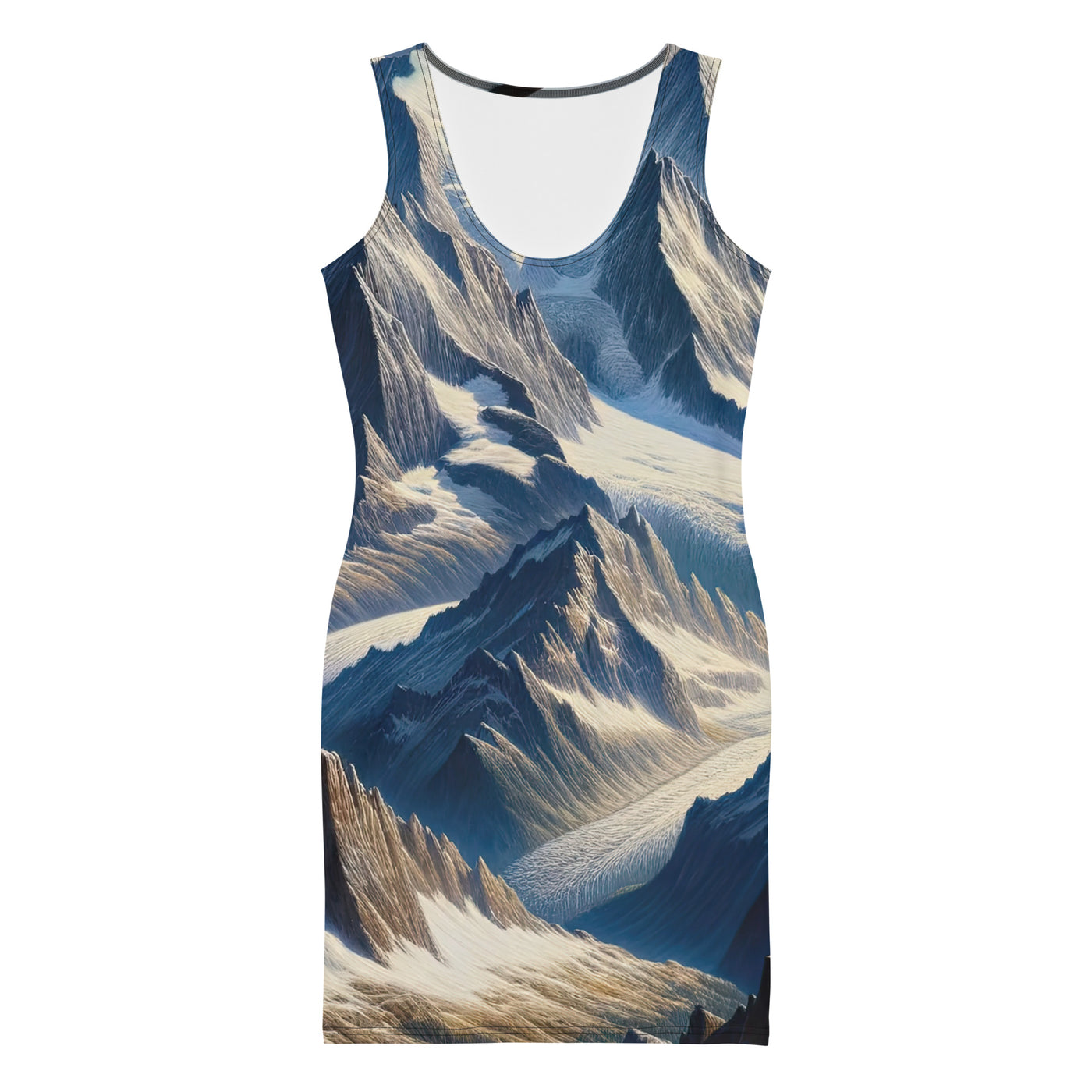 Ölgemälde der Alpen mit hervorgehobenen zerklüfteten Geländen im Licht und Schatten - Langes Damen Kleid (All-Over Print) berge xxx yyy zzz XL