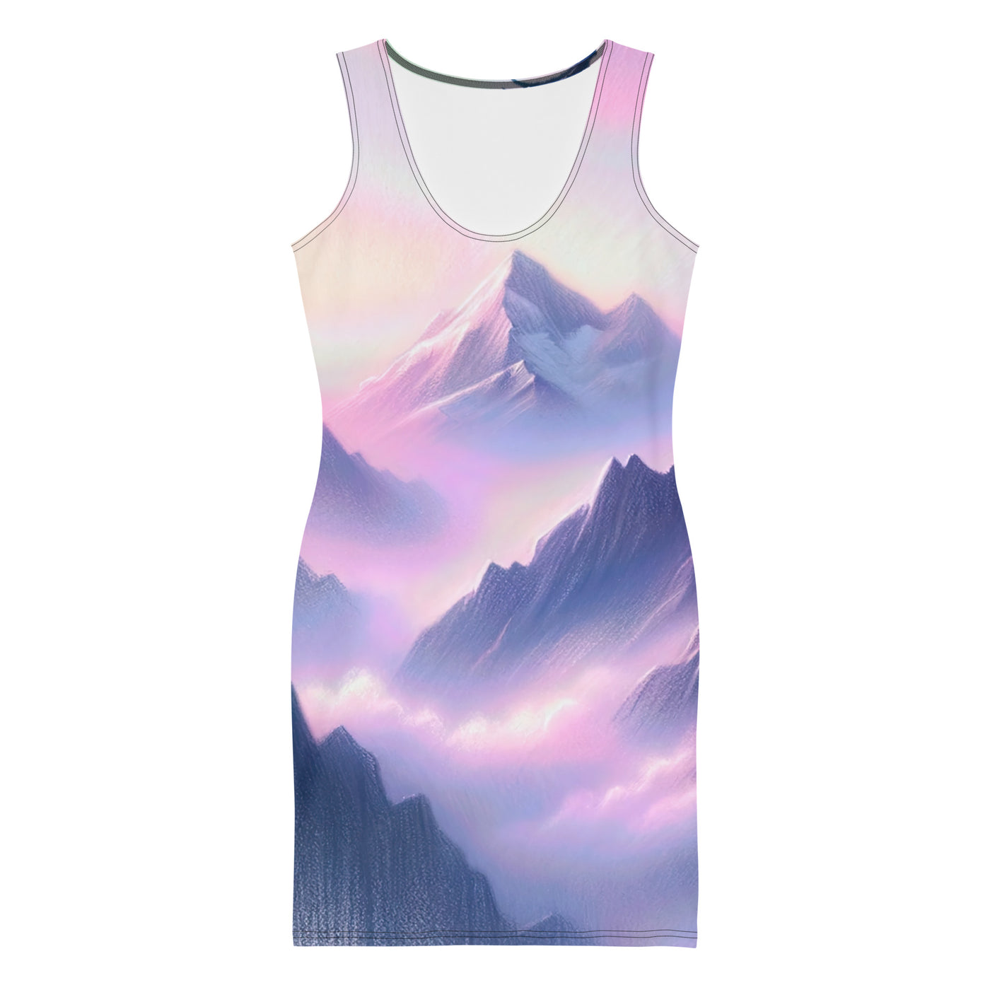 Pastellzeichnung der Alpen im Morgengrauen mit Steinbock in Rosa- und Lavendeltönen - Langes Damen Kleid (All-Over Print) berge xxx yyy zzz XL