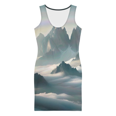 Foto eines nebligen Alpenmorgens, scharfe Gipfel ragen aus dem Nebel - Langes Damen Kleid (All-Over Print) berge xxx yyy zzz XL