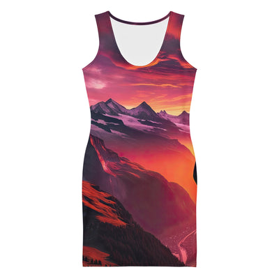 Foto der Schweizer Alpen im Sonnenuntergang, Himmel in surreal glänzenden Farbtönen - Langes Damen Kleid (All-Over Print) wandern xxx yyy zzz XL