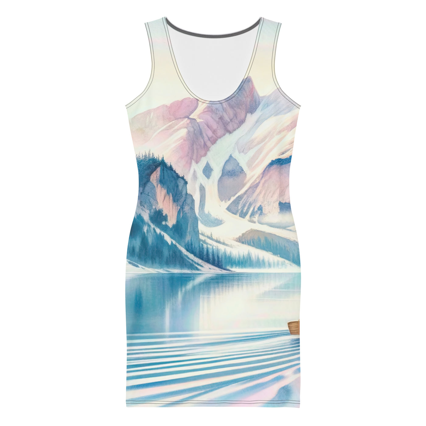 Aquarell eines klaren Alpenmorgens, Boot auf Bergsee in Pastelltönen - Langes Damen Kleid (All-Over Print) berge xxx yyy zzz XL