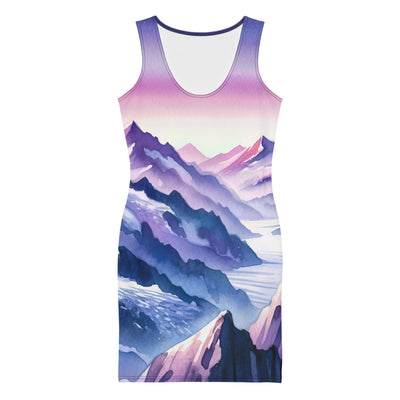 Aquarell eines Bergsteigers auf einem Alpengipfel in der Abenddämmerung - Langes Damen Kleid (All-Over Print) wandern xxx yyy zzz XL