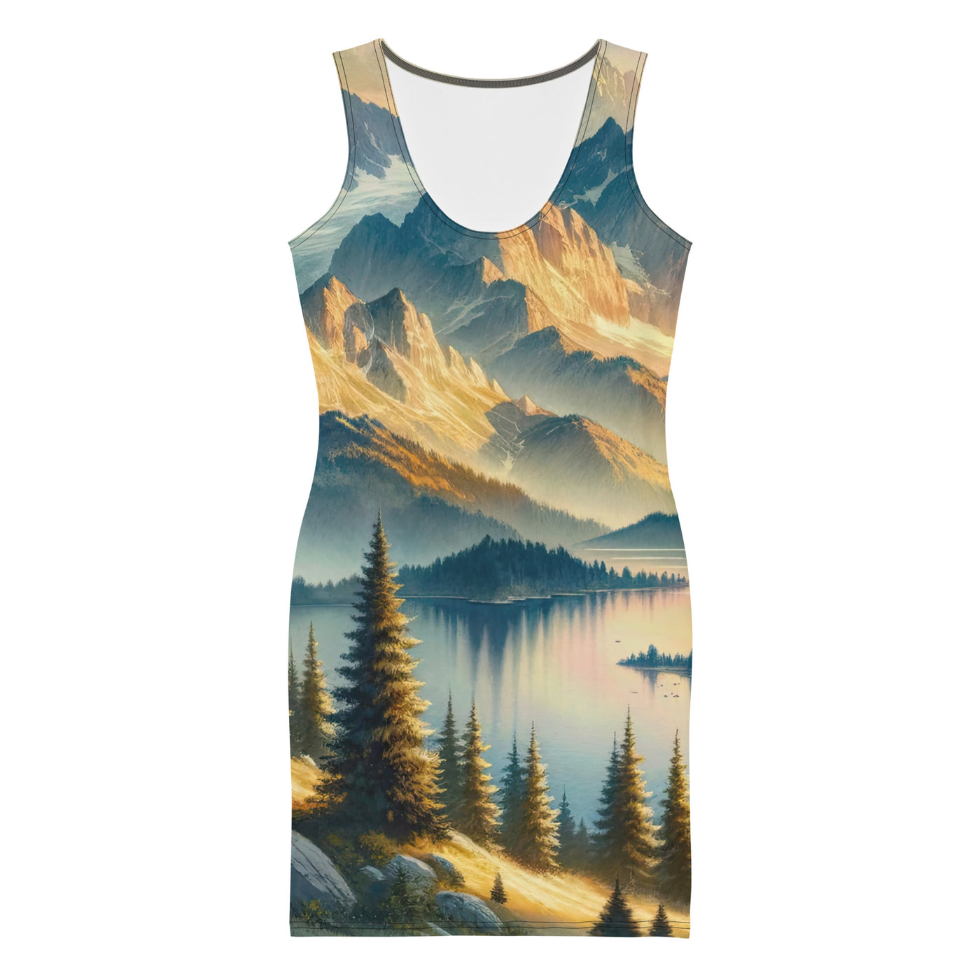 Aquarell der Alpenpracht bei Sonnenuntergang, Berge im goldenen Licht - Langes Damen Kleid (All-Over Print) berge xxx yyy zzz XL