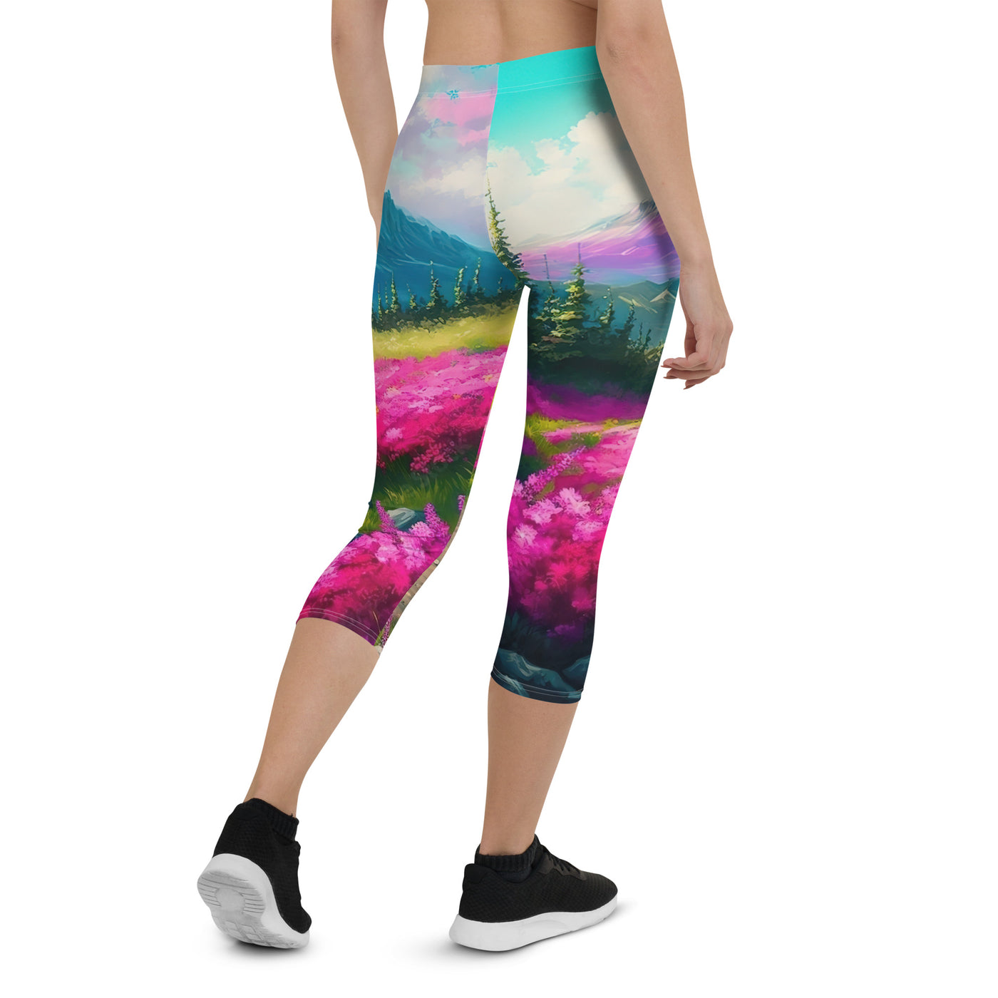 Berg, pinke Blumen und Wanderweg - Landschaftsmalerei - Capri Leggings (All-Over Print) berge xxx