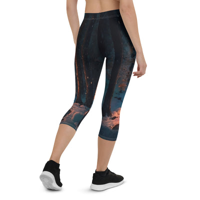 Lagerfeuer beim Camping - Wald mit Schneebedeckten Bäumen - Malerei - Capri Leggings (All-Over Print) camping xxx