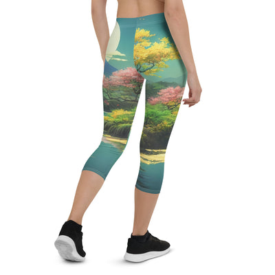 Berg, See und Wald mit pinken Bäumen - Landschaftsmalerei - Capri Leggings (All-Over Print) berge xxx